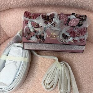 Coach Pink and Purple Mini Bag with Playful Butterfly Design